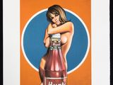 an image of a painting of a woman leaning on a bottle of soda