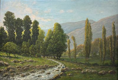 Julien CALVE (1851-1924) "Bord de l'Adour, vallée de Campan"