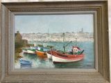 a picture of a painting of a boat in the water