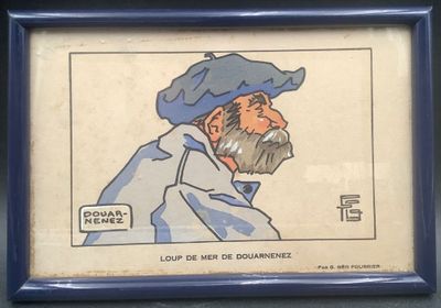 tableau représentant un homme portant un chapeau bleu et un manteau bleu, avec une moustache