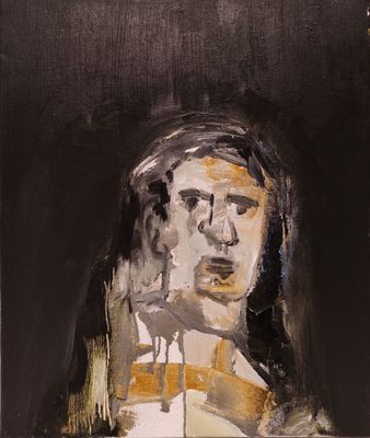 une image représentant un tableau d'une femme vêtue d'une robe noire et blanche