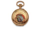 une image représentant une montre de poche en or sur laquelle figure le portrait d'une femme