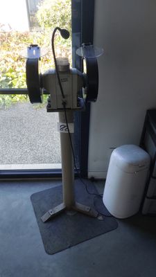 a machine that is sitting in front of a window