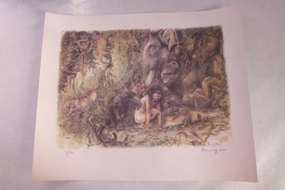 une photo d'une photo représentant un groupe d'animaux dans les bois