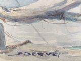a picture of a painting of a boat on the beach
