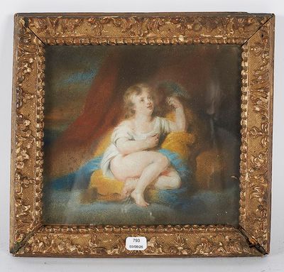 un vieux tableau représentant une femme assise sur une chaise avec un enfant