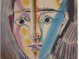 an image of a painting of a woman ' s face with a cross on her forehead