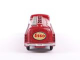 a red bus that is sitting on a white surface