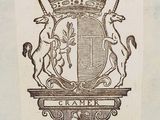 an old drawing of a coat of arms with two horses and a crown