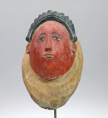 Masque en bois dur et lourd à patine naturelle peint de poly…