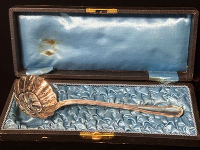 une cuillère en argent posée dans un écrin contenant une cuillère