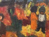a painting of a man and a woman standing in a field