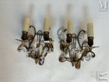 paire d'appliques murales anciennes en laiton ornées de pendants en cristal