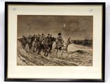 tableau représentant un groupe d'hommes à cheval dans un champ