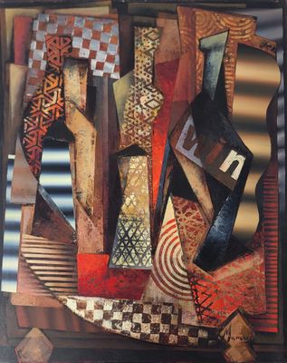 peinture représentant une peinture d'une cravate d'homme et de chaussures de femme