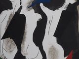 an image of a black and white painting of three nudes