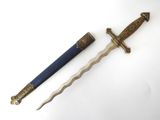 an image of a sword with a blue handle and a gold handle