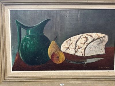 Aug. BIRON (XX) Nature morte au pichet, aux fruits et au pai…