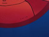 a picture of a red and blue picture of a man with a hat