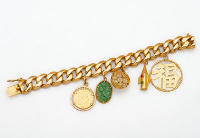 Gros plan sur un bracelet en or orné de breloques