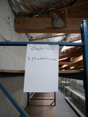 une pancarte posée sur une étagère dans une pièce