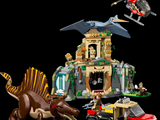 a toy dinosaur and a car with a helicopter in front of it
