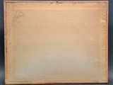 an old picture of a painting on a table with a black background
