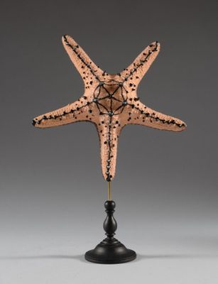 une image représentant une sculpture d'étoile de mer posée sur un socle, avec une étoile au centre