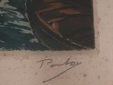 a picture of a painting of a boat on the water