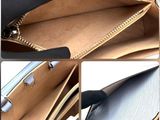 a collage of photos of a purse with a zipper open