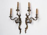 paire d'appliques murales antiques en laiton avec bougeoirs