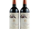 deux bouteilles de vin rouge posées l'une à côté de l'autre sur une surface blanche