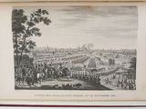 an old book with a drawing of a view of a city