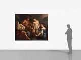 painting of a man standing in front of a painting of a group of nudes