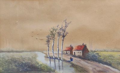 M. FAUCONNIER?, "Femme se promenant près d'un cours d'eau", …