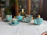 a lot of tea cups and saucers sitting on a table