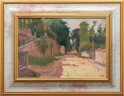 an image of a painting of a street in a village