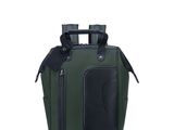 the backpack is green and black with a black handle