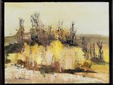 une image d'un tableau représentant un paysage avec des arbres au premier plan