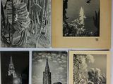 plusieurs vieilles photographies en noir et blanc représentant un bâtiment et un voilier
