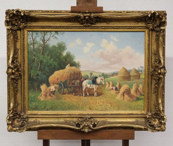 Aimé-Adolphe BOURGOIN (1824-?) « La rentrée des foins ». Huile su...