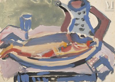 l'image d'un tableau représentant un poisson sur une table