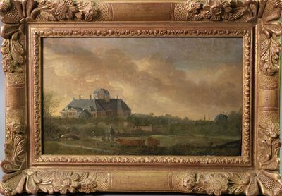 une image représentant une peinture d'une scène de vie à la ferme, avec une maison en arrière-plan