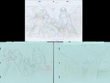 deux dessins représentant un homme et une femme sur un pont