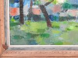 an oil painting of a tree in a field with a sky in the background
