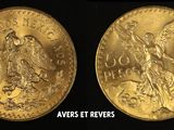 a close up of two gold coins on a black background