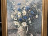 une peinture de fleurs dans un vase sur une table