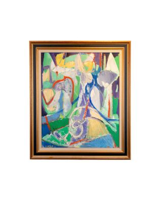 painting of a painting of a vase on a table in a room