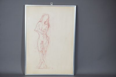 Profil de femme type sanguine encadrée sous verre.