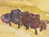 a painting of a bull that is on the ground